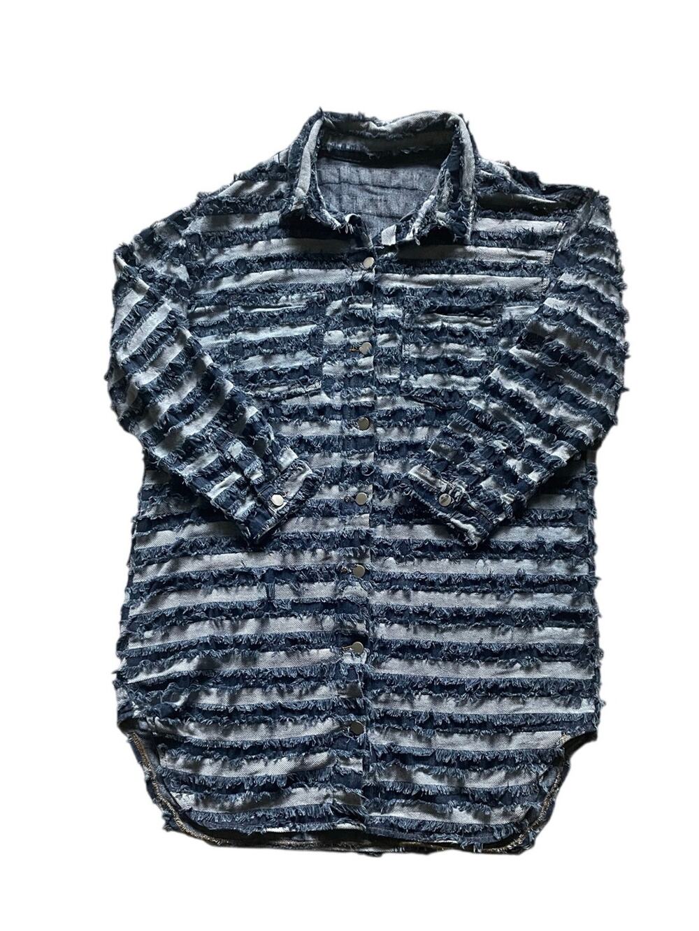 Denim Frayed Shirt Jacket Sz XL Unisex Oversized Baggy Streetwear Retro Western